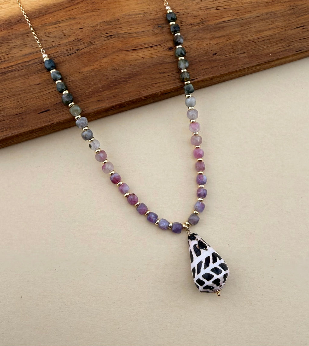 Watermemon Tourmaline & Hebrew Cone Necklace