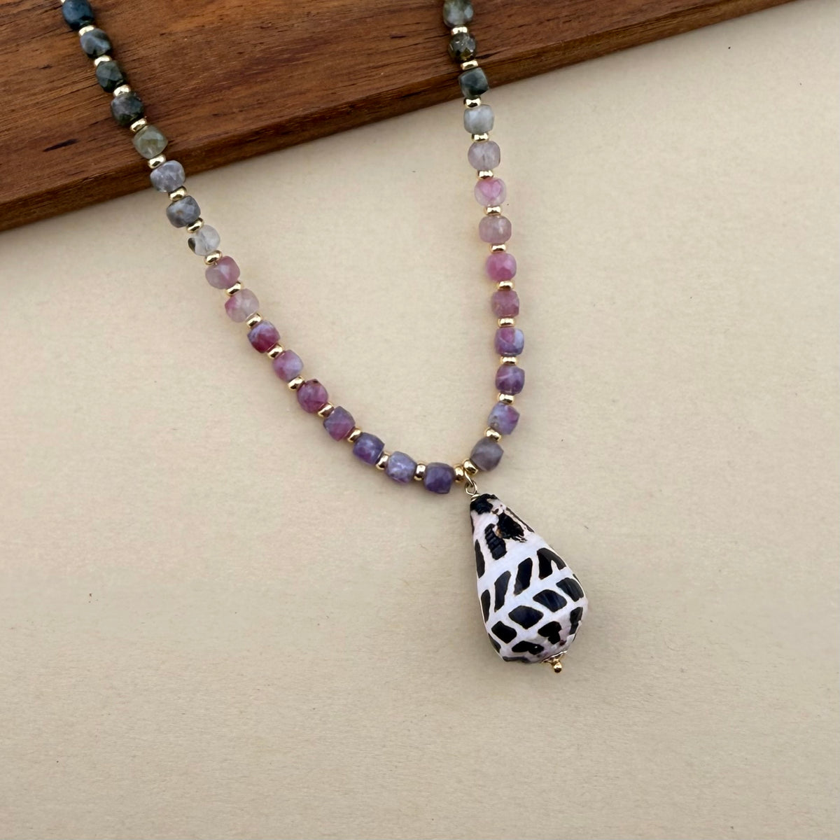 Watermemon Tourmaline & Hebrew Cone Necklace