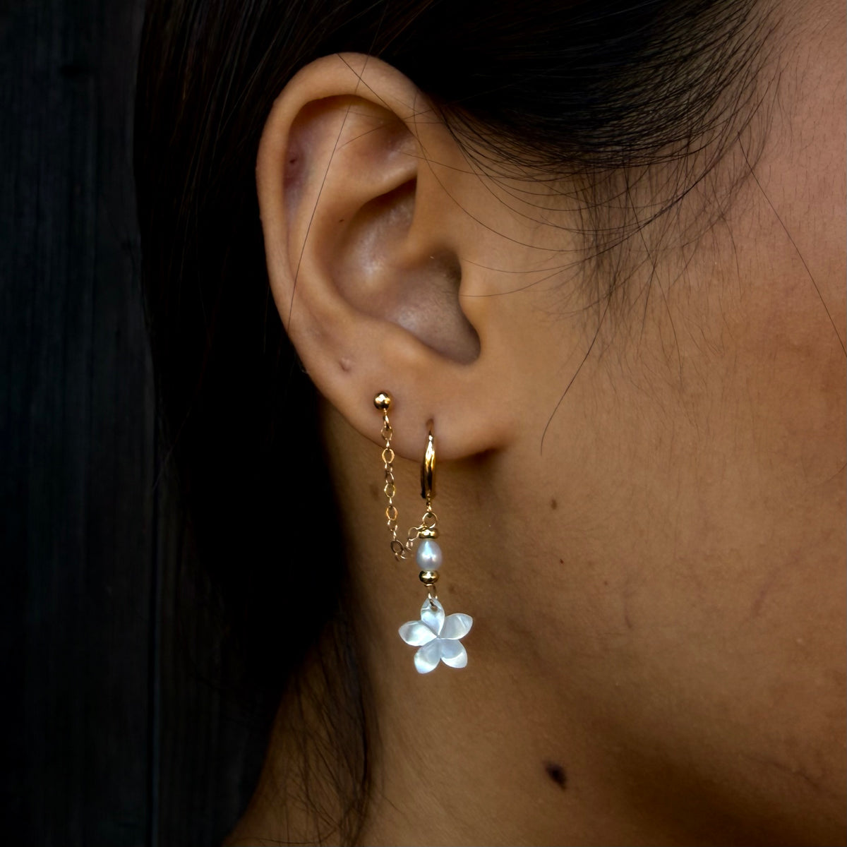 Pearly Plumeria Double Earrings