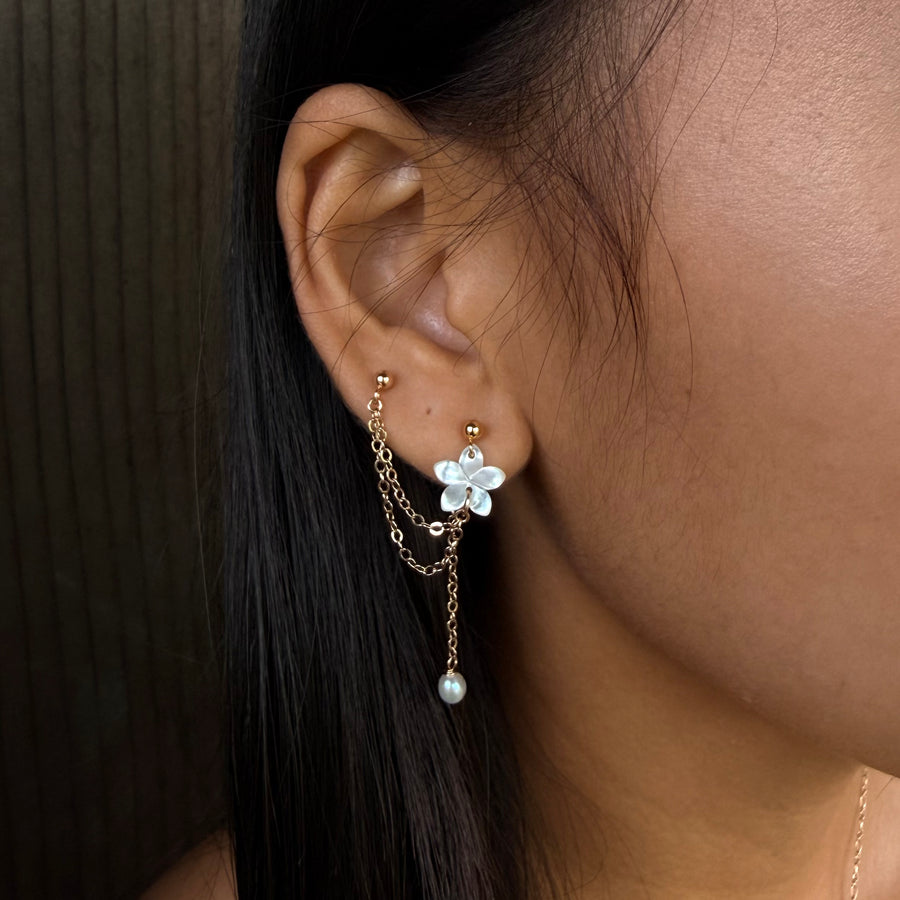 Plumeria ear chain drop