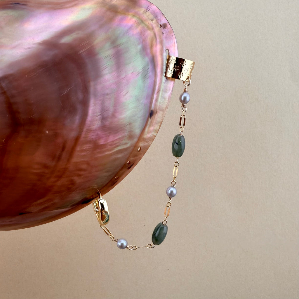 Jade Pearl Helix Cuff | No helix piercing needed