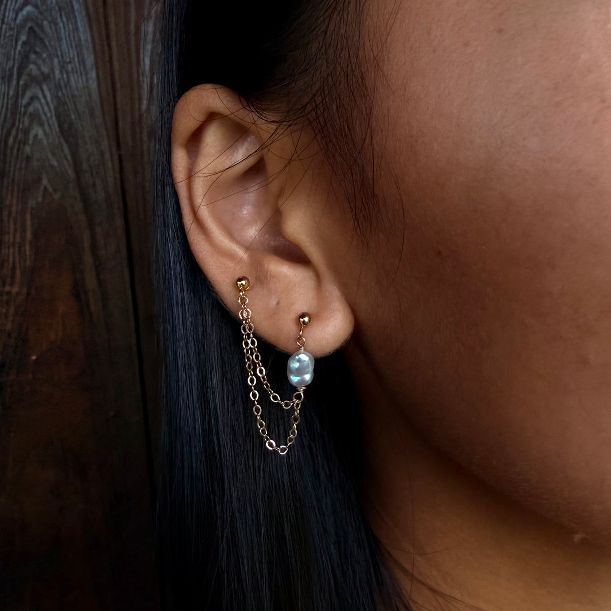 Keshi Chain Double Studs