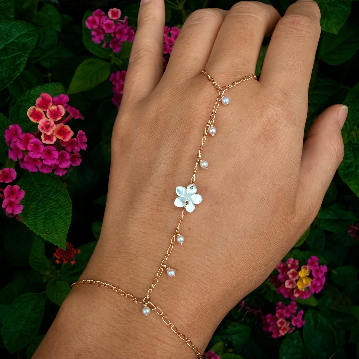 Pearly Plumeria Hand chain