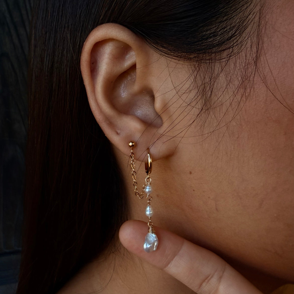 Petal Keshi Pearl Double Pierced Earrings
