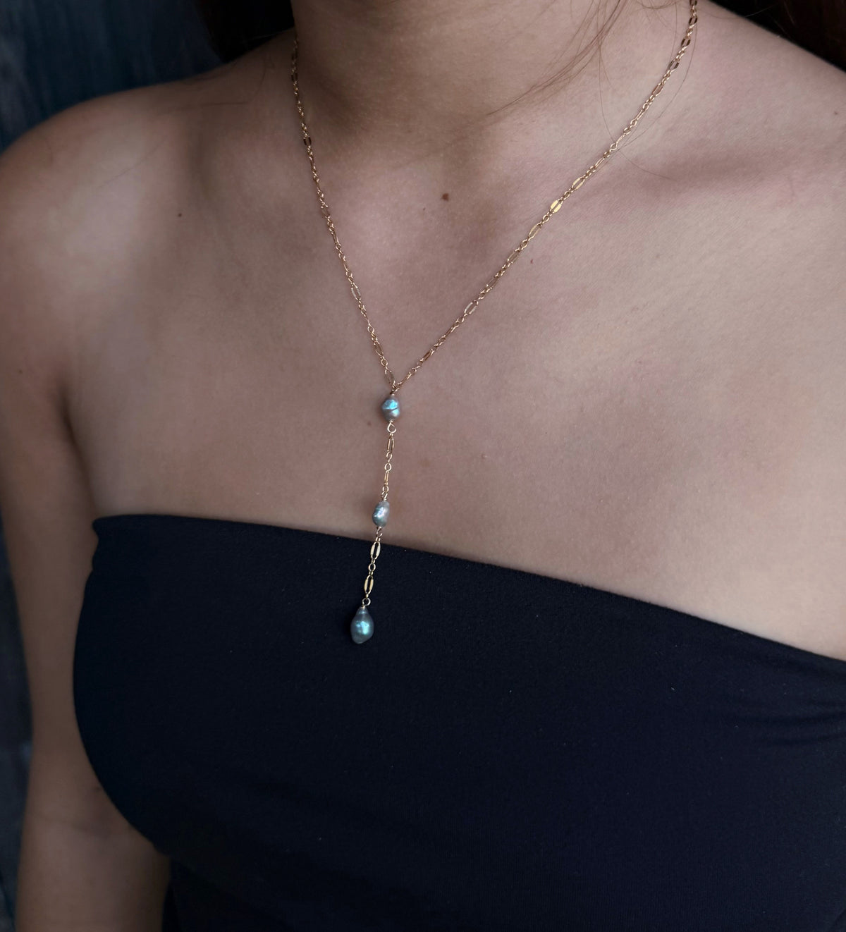 Mercury Keshi Lariat Necklace