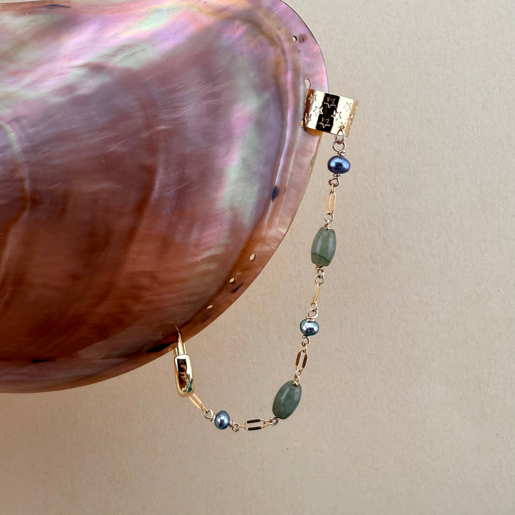Jade Pearl Helix Cuff | No helix piercing needed