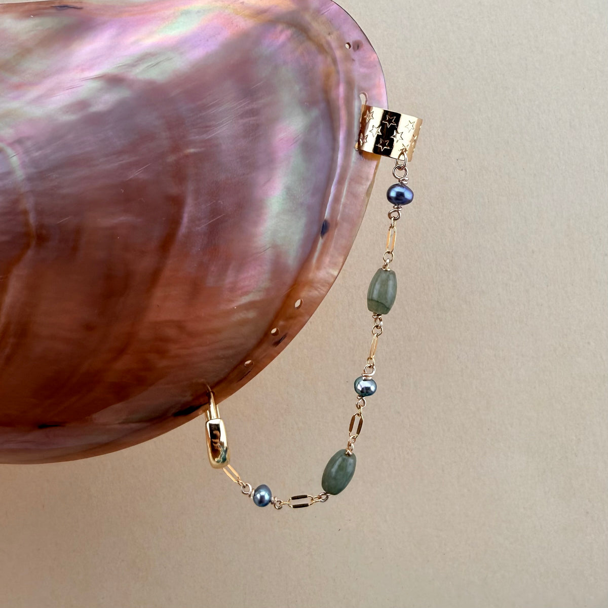 Jade Pearl Helix Cuff | No helix piercing needed