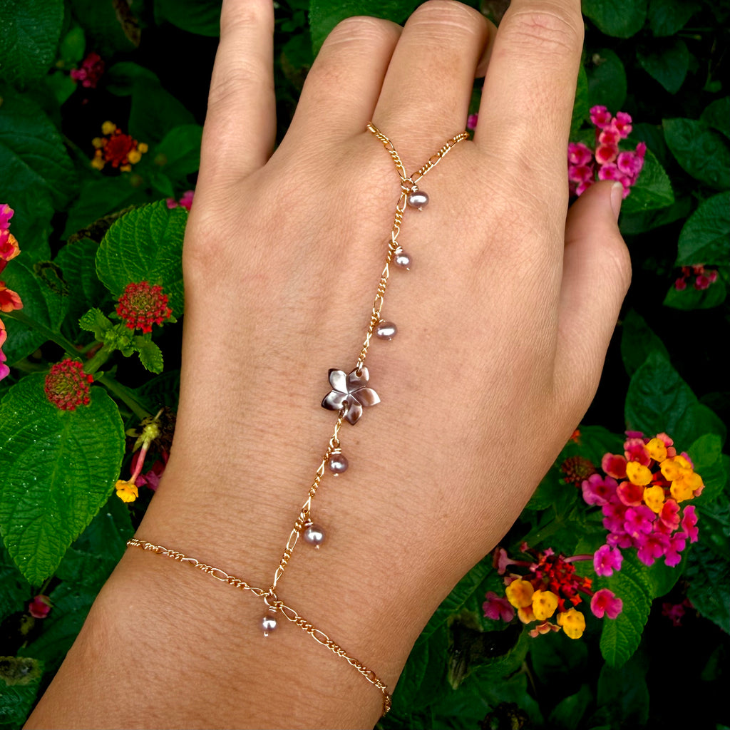 Dark Pearly Plumeria Hand chain