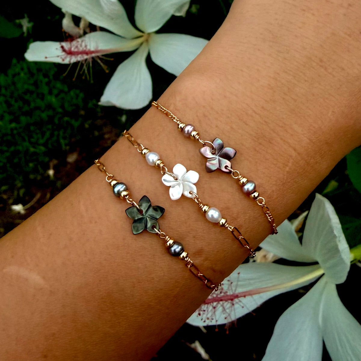 Pearly Plumeria Bracelet
