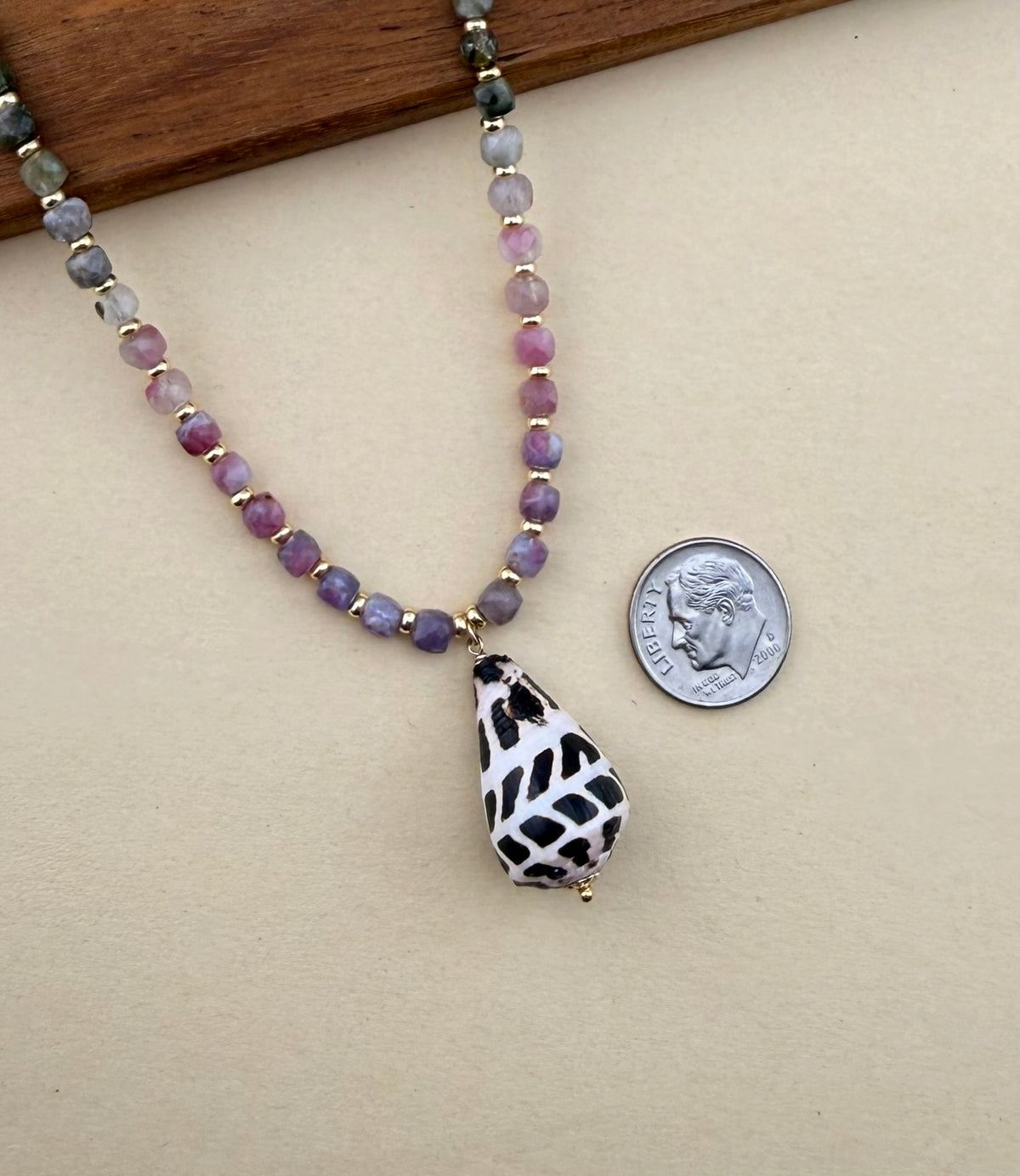 Watermemon Tourmaline & Hebrew Cone Necklace