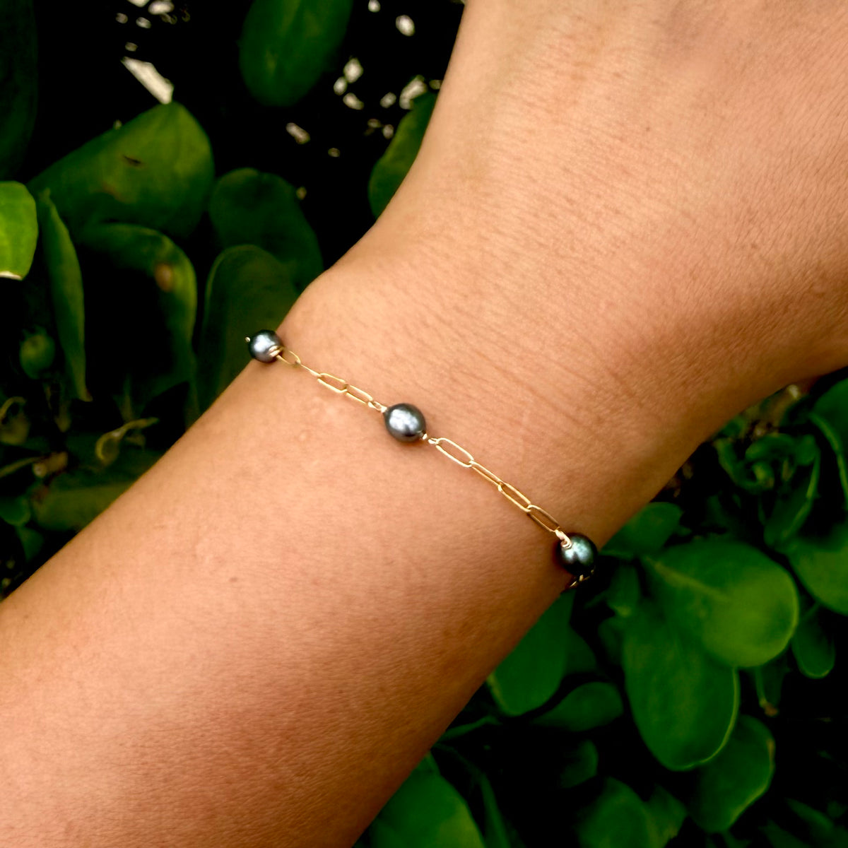 Dark Pearl Paperclip Bracelet