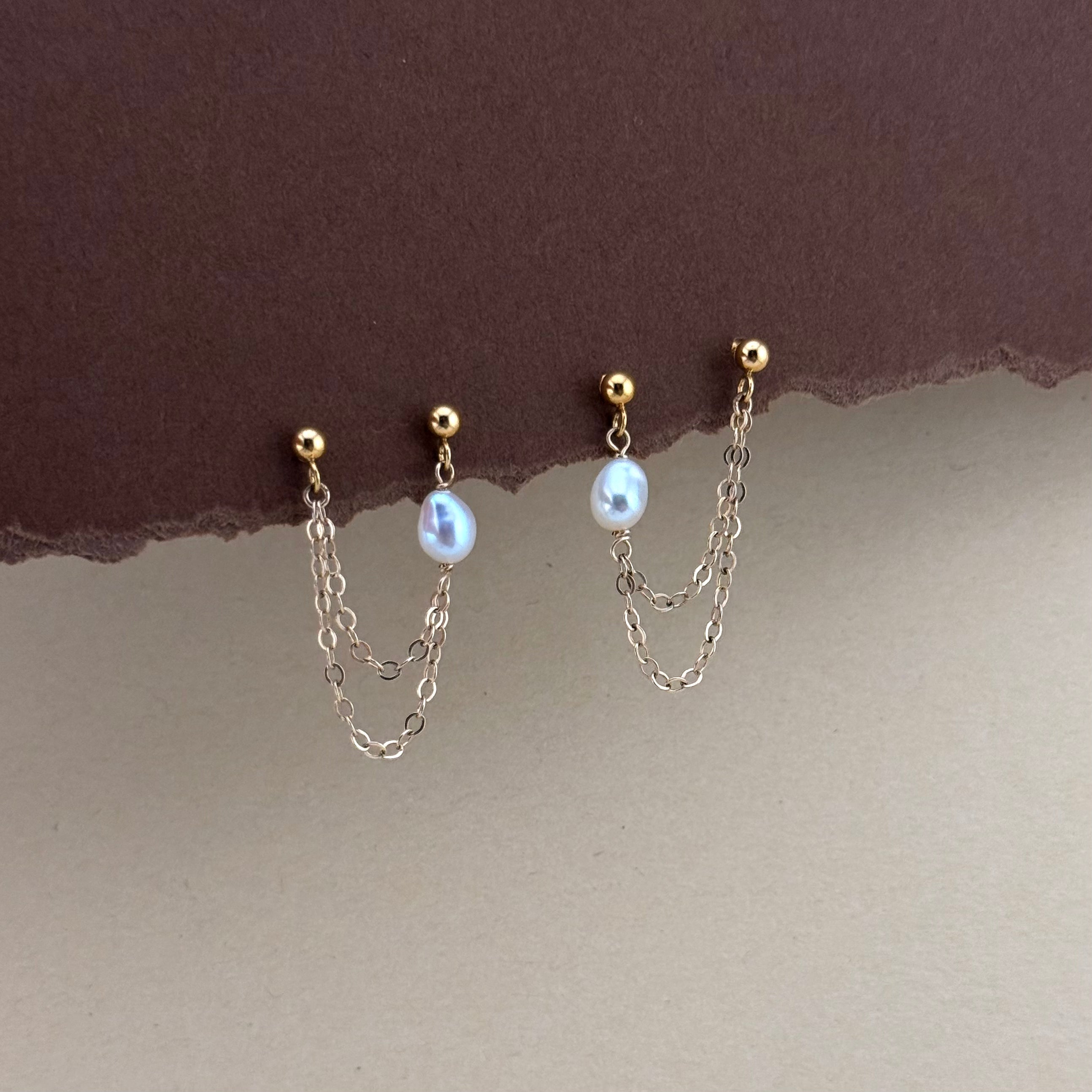 Keshi Chain Double Studs